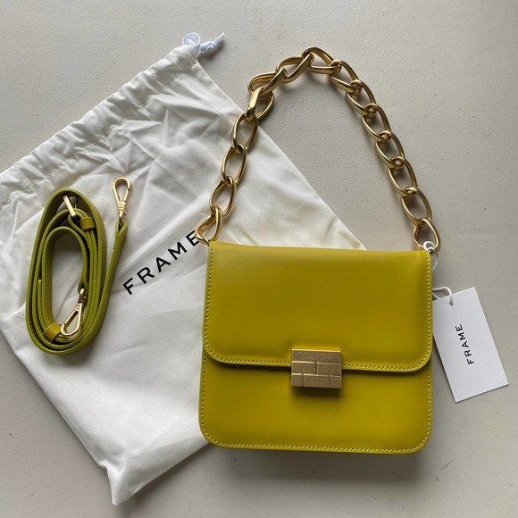 Frame Denim Handbags - NWT FRAME Le Signature Mini Leather Crossbody Bag Chartreuse Yellow w/ Pouch